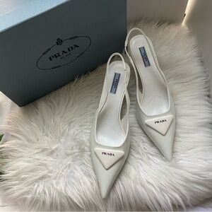 Prada White Slingback Heels